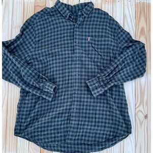 Chaps Flannel Shirt Mens 2XL Dark Green Black Plaid Long Sleeve‎ Pocket Logo
